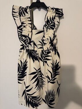GB girls Black & Cream Ruffle Tropical Print Dress